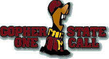 cartoon gopher with text "gopher state one call"
