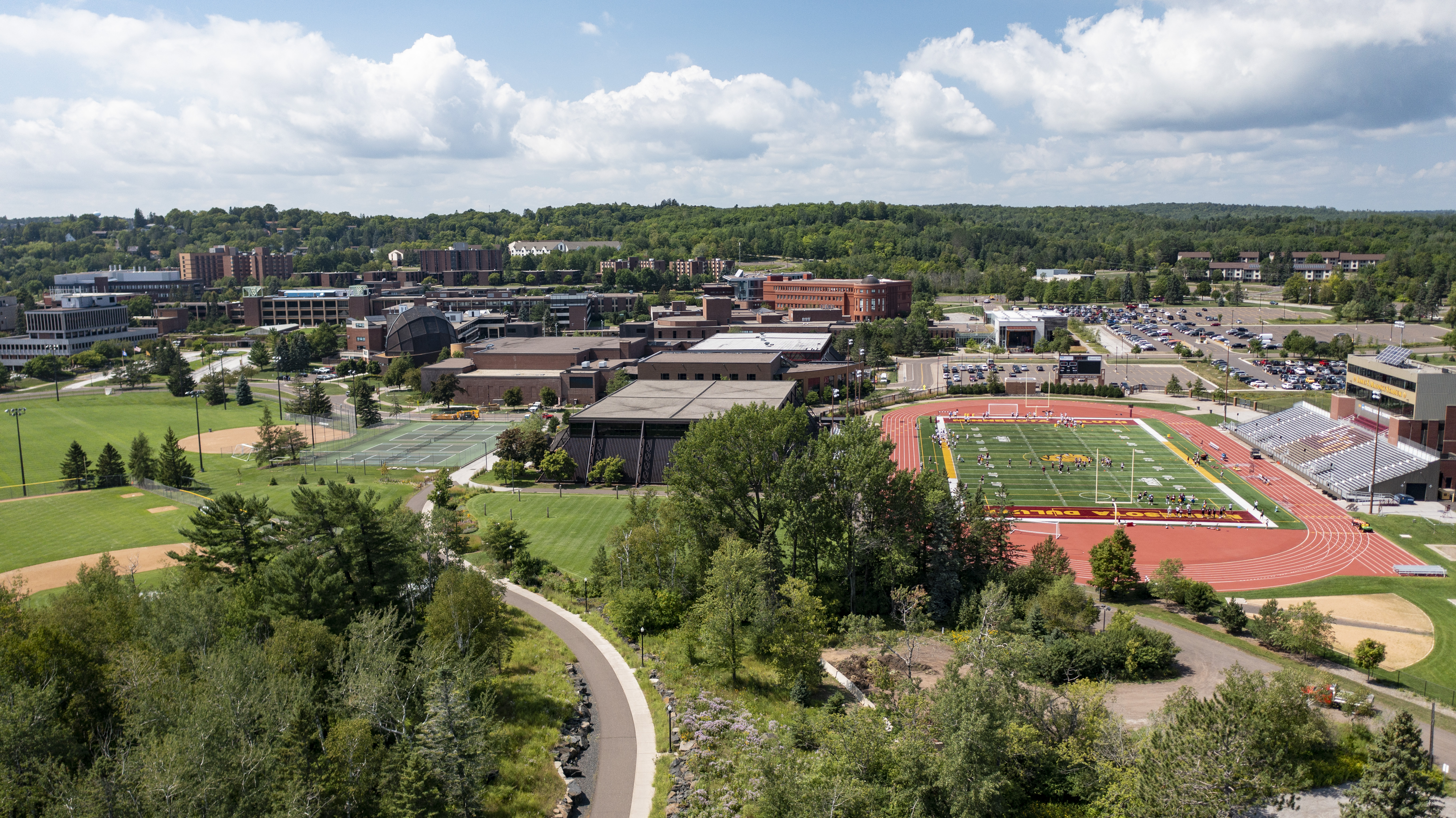 Bluestone Walkway Drone Photo of Campus